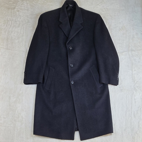 Jos. A. Bank Men's Sz. 40R Black 100% Wool Button Front Lined Overcoat